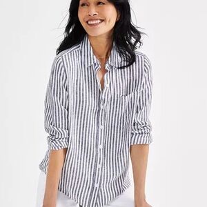 Style & Co. Women’s Woven Cotton NWT Striped Button-Up Shirt LARGE